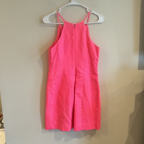 Lilly Pulitzer Bungalow Hot Pink Gold Crochet Shift V Neck Dress Size 2 - Picture 7 of 8